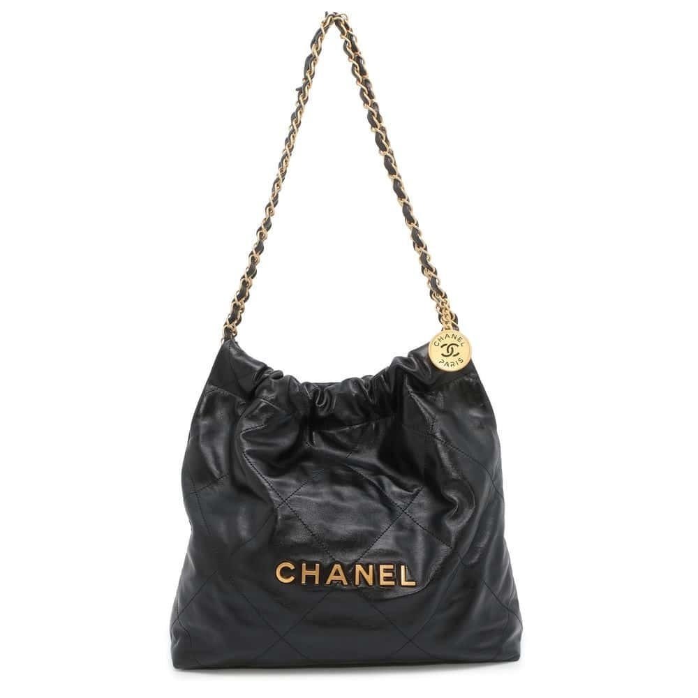 Chanel 22 Small Shiny Calf Shoulder Bag Black
